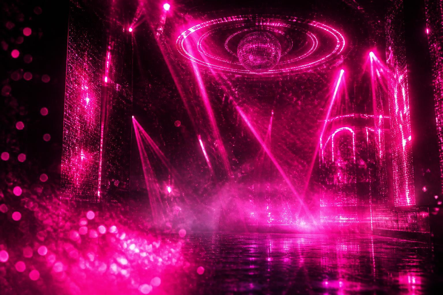 Pinker Rave-Club mit Neonlicht und Nebel